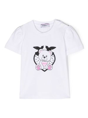 Pinko Kids bear-print stretch-cotton T-shirt - White