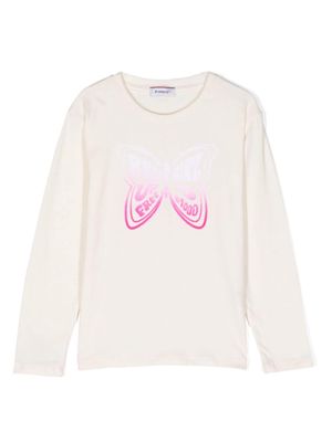 Pinko Kids butterfly-print long-sleeved T-shirt - White