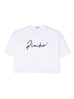 Pinko Kids embellished-logo detail T-shirt - White