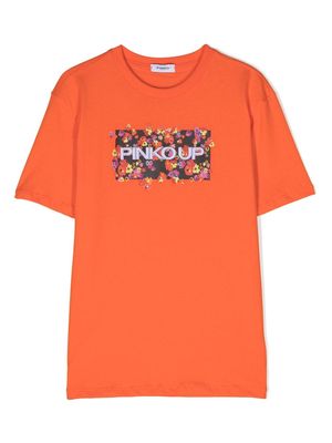 Pinko Kids embroidered-logo cotton T-shirt - Orange