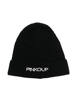 Pinko Kids embroidered-logo knit beanie - Black
