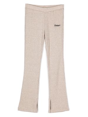 Pinko Kids embroidered-logo knitted trousers - Neutrals