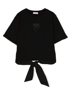 Pinko Kids embroidered-logo tied-waist T-shirt - Black