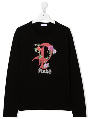 Pinko Kids floral-logo-sweatshirt - Black