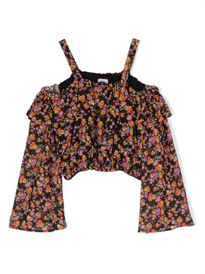 Pinko Kids floral-print cropped blouse - Black