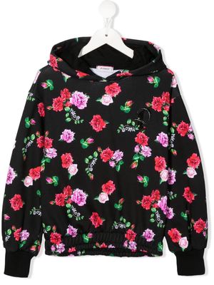 Pinko Kids floral-print logo-embroidered hoodie - Black