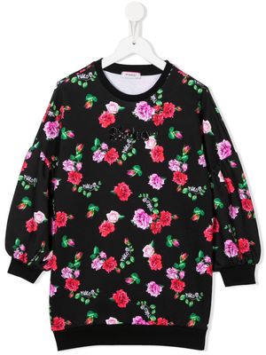Pinko Kids floral-print long-sleeve dress - Black