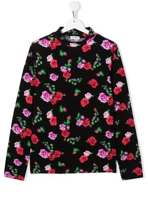 Pinko Kids floral-print long-sleeve T-shirt - Black