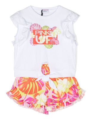 Pinko Kids floral-print ruffled shorts set - White