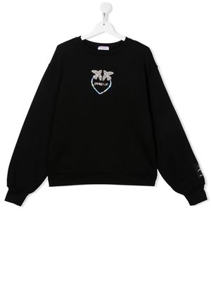 Pinko Kids gem-logo crew neck sweatshirt - Black