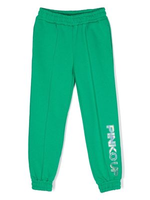 Pinko Kids high-waisted cotton tracksuit bottoms - Green