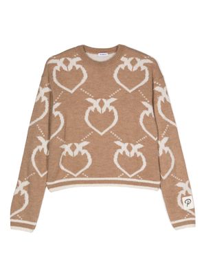 Pinko Kids intarsia-knit logo jumper - Brown