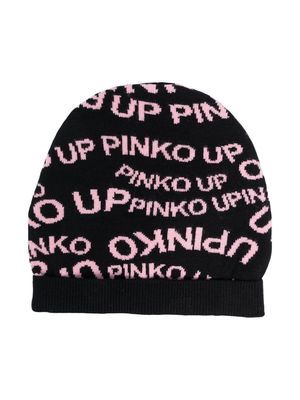 Pinko Kids jacquard-logo beanie - Black