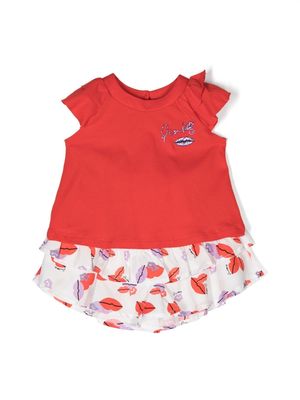 Pinko Kids lips-motif ruffled shorts set - Red