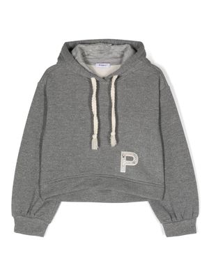 Pinko Kids logo-appliqué drawstring hoodie - Grey