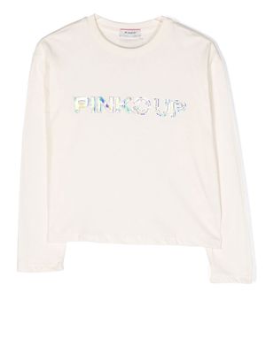 Pinko Kids logo crew-neck sweatshirt - Neutrals