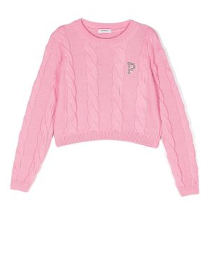 Pinko Kids logo-embellished cable-knit jumper