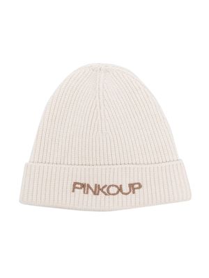 Pinko Kids logo-embroidered beanie hat - Neutrals