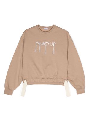 Pinko Kids logo-embroidered cotton sweatshirt - Brown