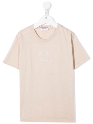 Pinko Kids logo-embroidered cotton T-shirt - Neutrals
