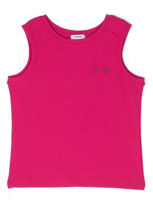 Pinko Kids logo-embroidered fine-ribbed tank top