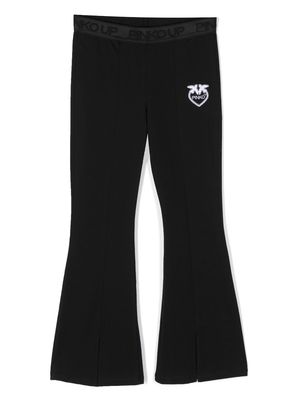 Pinko Kids logo-embroidered flared trousers - Black