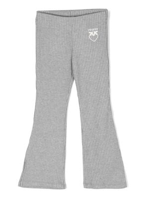 Pinko Kids logo-embroidered ribbed flared trousers - Grey