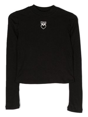 Pinko Kids logo-embroidered ribbed-knit jumper - Black