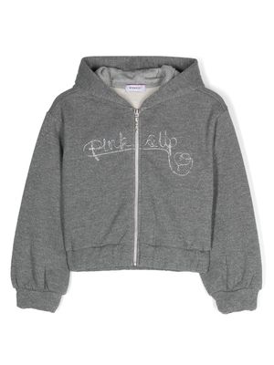 Pinko Kids logo-embroidered zip-up hoodie - Grey