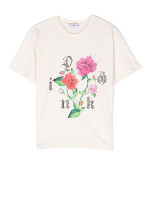 Pinko Kids logo floral print T-shirt - Neutrals