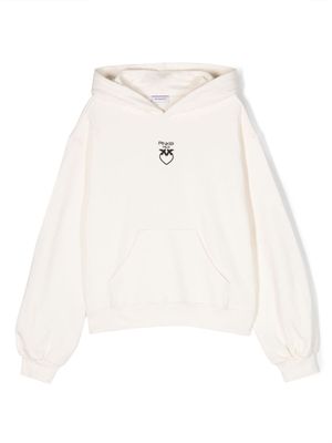 Pinko Kids logo-print cotton hoodie - 013 CREMA/CREAM