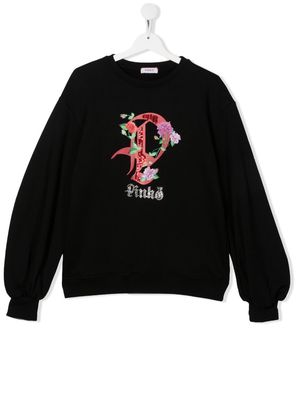 Pinko Kids logo-print crew neck sweatshirt - Black