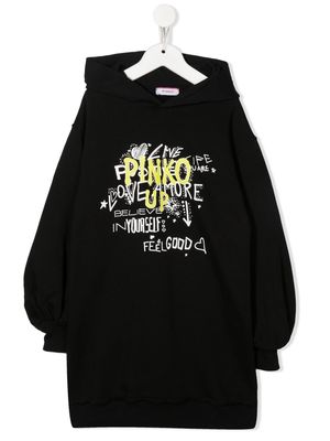 Pinko Kids logo-print hoodie dress - Black