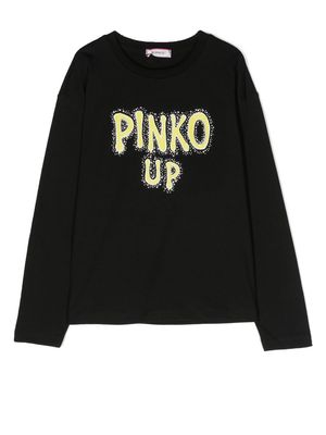 Pinko Kids logo-print long-sleeve T-shirt - Black