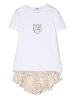 Pinko Kids logo-print stretch-cotton shorts set - White