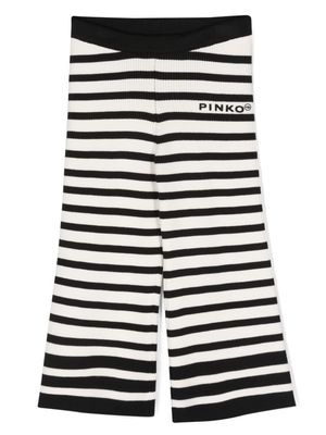 Pinko Kids logo-print striped flared trousers - Black