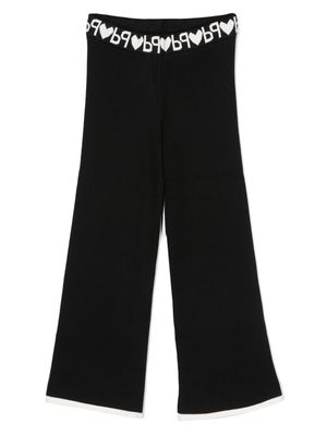 Pinko Kids logo-waistband ribbed-knit trousers - Black