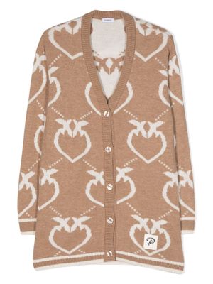 Pinko Kids Love Birds-print V-neck cardigan - Neutrals