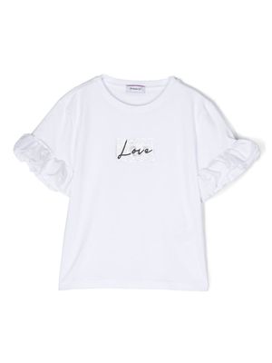 Pinko Kids Love-embroidery ruffled T-shirt - White