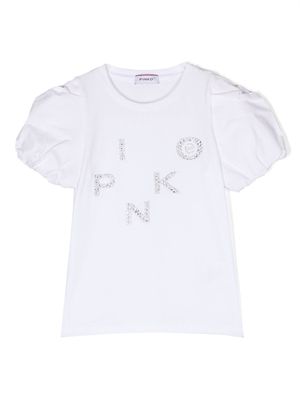 Pinko Kids rhinestone-logo detail T-shirt - White