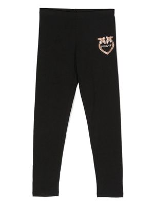 Pinko Kids rhinestone-logo leggings - Black