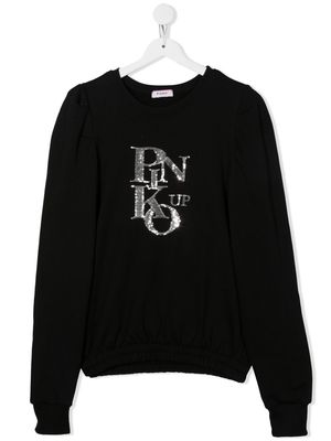 Pinko Kids sequin-logo crew neck sweatshirt - Black