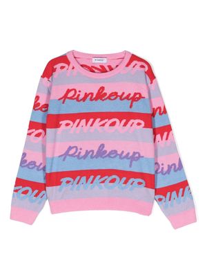 Pinko Kids slogan-intarsia striped jumper - Blue