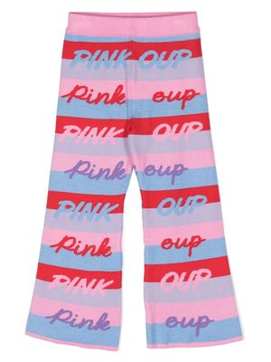 Pinko Kids slogan-intarsia striped trousers - Blue
