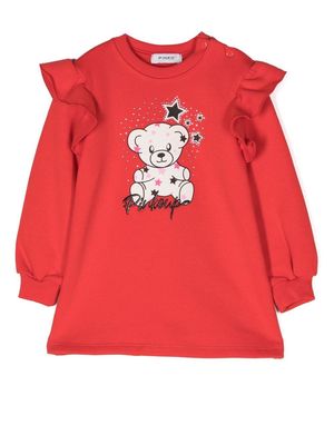 Pinko Kids teddy-print cotton dress - Red