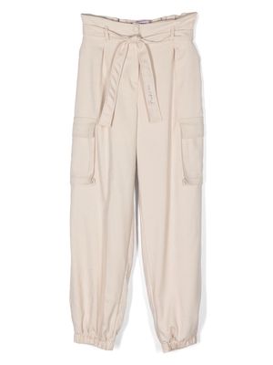 Pinko Kids tie-waist straight trousers - Neutrals