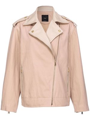 PINKO leather-trim cotton biker jacket - Neutrals