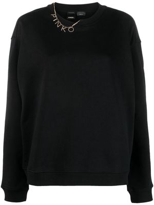 PINKO logo-charm cotton sweatshirt - Black