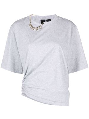 PINKO logo-embellished gathered cotton T-shirt - Grey