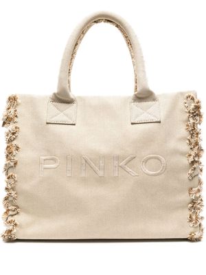 PINKO logo-embroidered beach bag - Neutrals